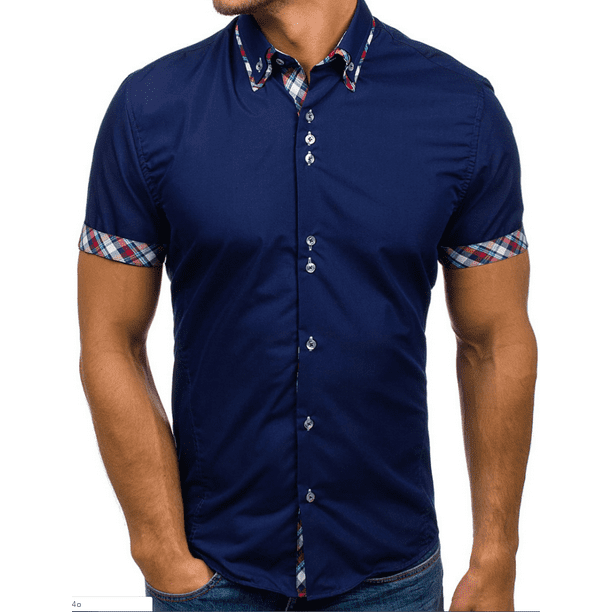 Zimaes-Men Point Collar Button Down Slim Fit Regular Short Sleeve Shirts 